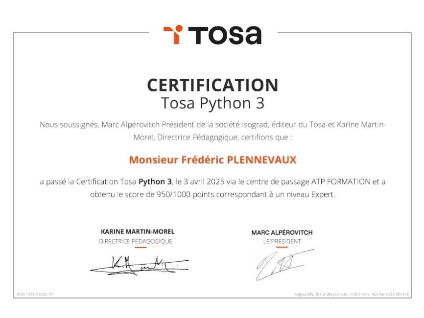 Certification TOSA Python Expert